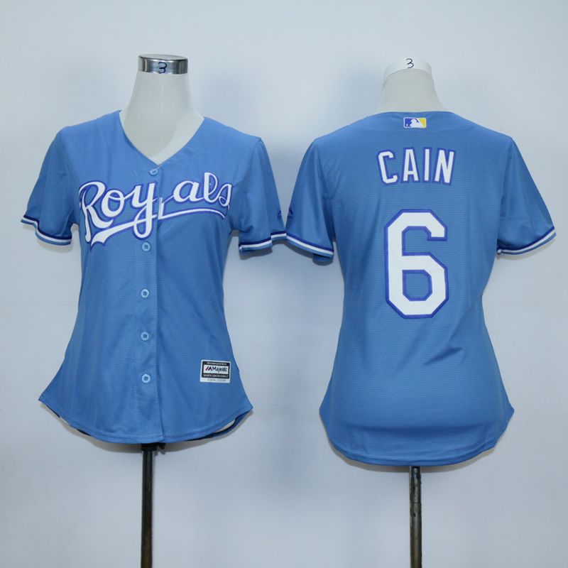 Women Kansas City Royals #6 Cain Light Blue MLB Jerseys->women mlb jersey->Women Jersey